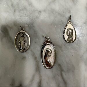 Three Silver Virgin Mary Catholic Pendant Charms for Necklaces